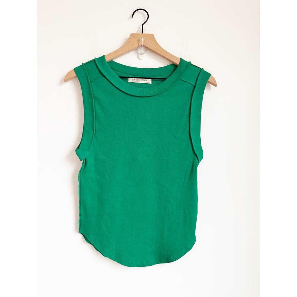 2/$50 Free People NWOT We The Free Kate Ribbed Stretch Tank Top Green Large - Picture 2 of 4